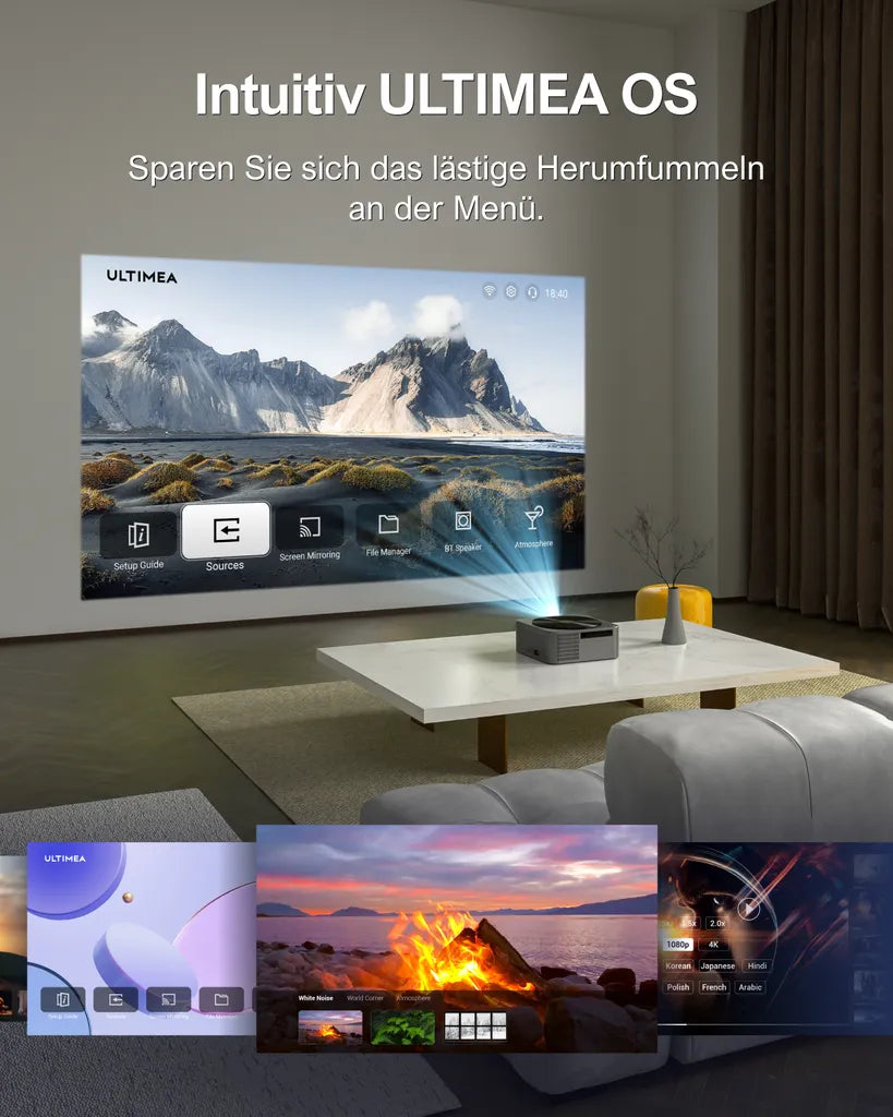 RX520 Beamer – 4K-Decodierung, HDR10, Smart-Funktionen für Heimkino & Outdoor