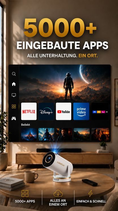 LUGOFLIX GOLD 4K CINEMA – Premium-Heimkino mit Short-Throw-Objektiv