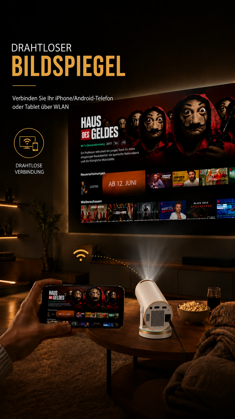 LUGOFLIX GOLD 4K CINEMA – Premium-Heimkino mit Short-Throw-Objektiv
