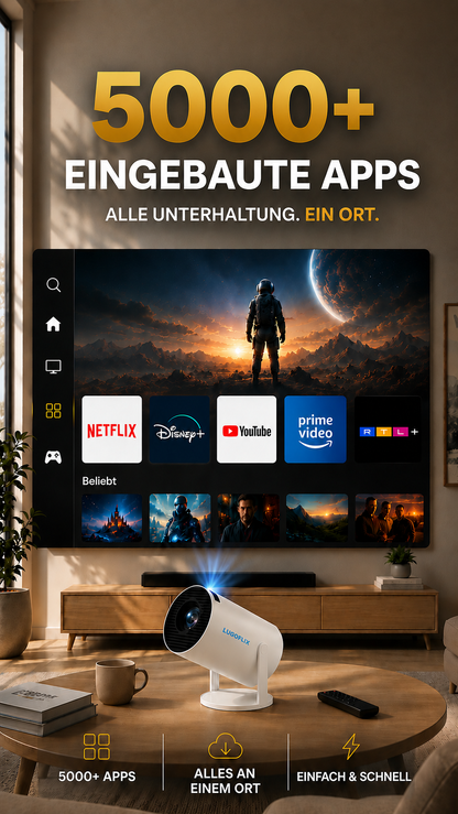 LUGOFLIX Pro 4K Beamer – Tragbarer Projektor in Kinoqualität