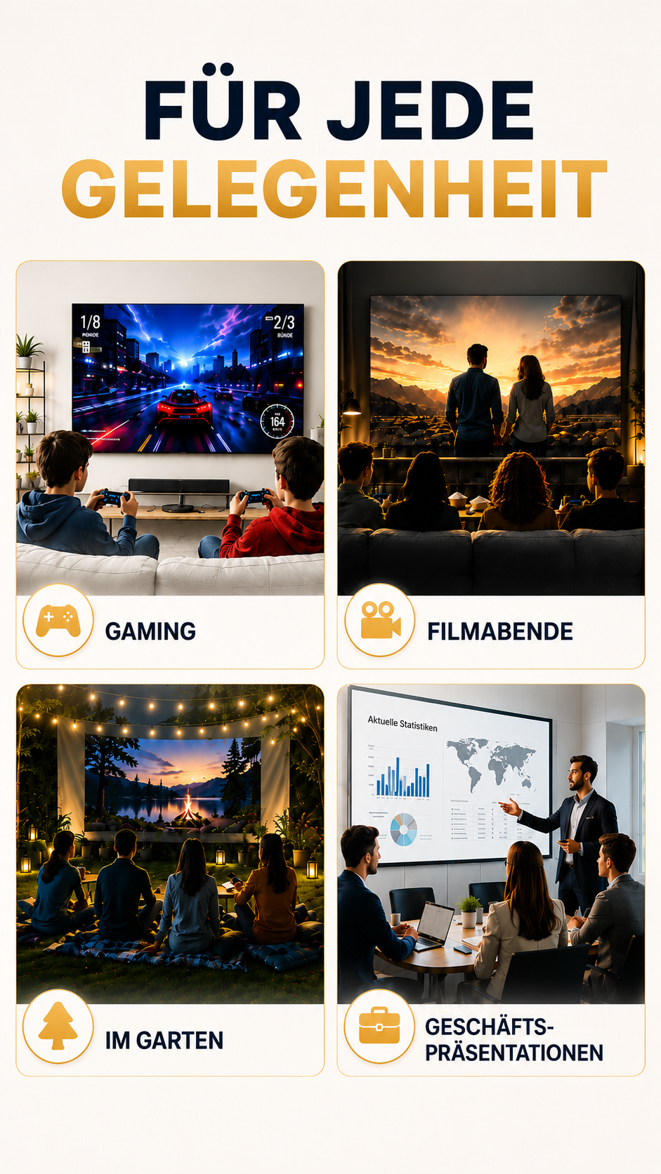 LUGOFLIX Pro 4K Beamer – Tragbarer Projektor in Kinoqualität
