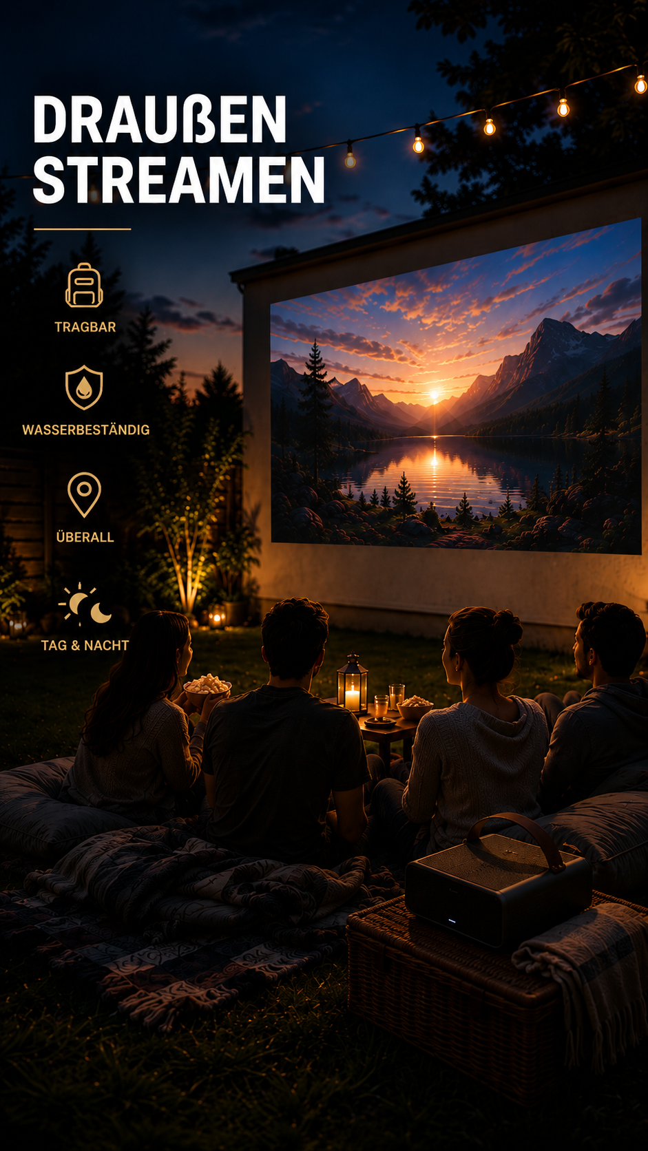 LUGOFLIX Pro 4K Beamer – Tragbarer Projektor in Kinoqualität